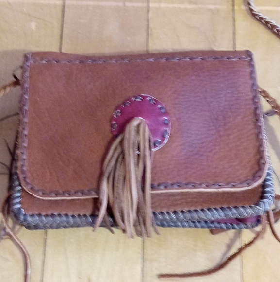 Vintage Handmade Boho Hippie Leather crossbody purse set - Picture 2 of 16